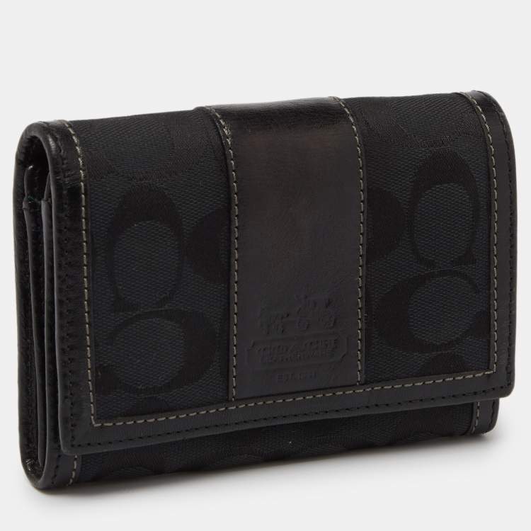 Pre Owned Coach Black Signature Canvas and Leather Continental Wallet