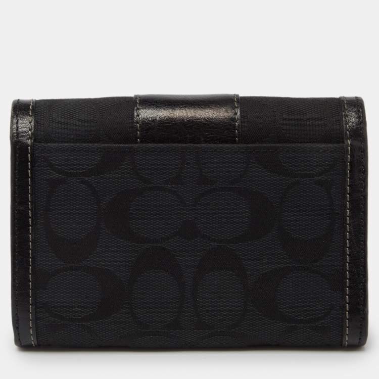 Pre Owned Coach Black Signature Canvas and Leather Continental Wallet