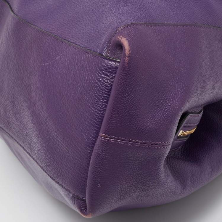 Pre Owned Coach Purple Leather Large Horse & Carriage Large Edie Shoulder Bag