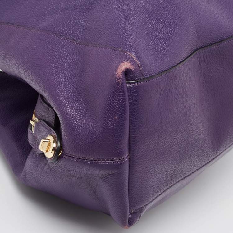 Pre Owned Coach Purple Leather Large Horse & Carriage Large Edie Shoulder Bag