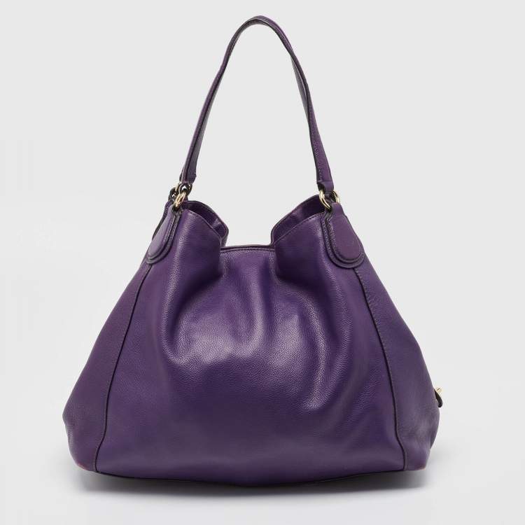 Pre Owned Coach Purple Leather Large Horse & Carriage Large Edie Shoulder Bag