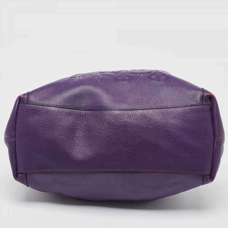 Pre Owned Coach Purple Leather Large Horse & Carriage Large Edie Shoulder Bag