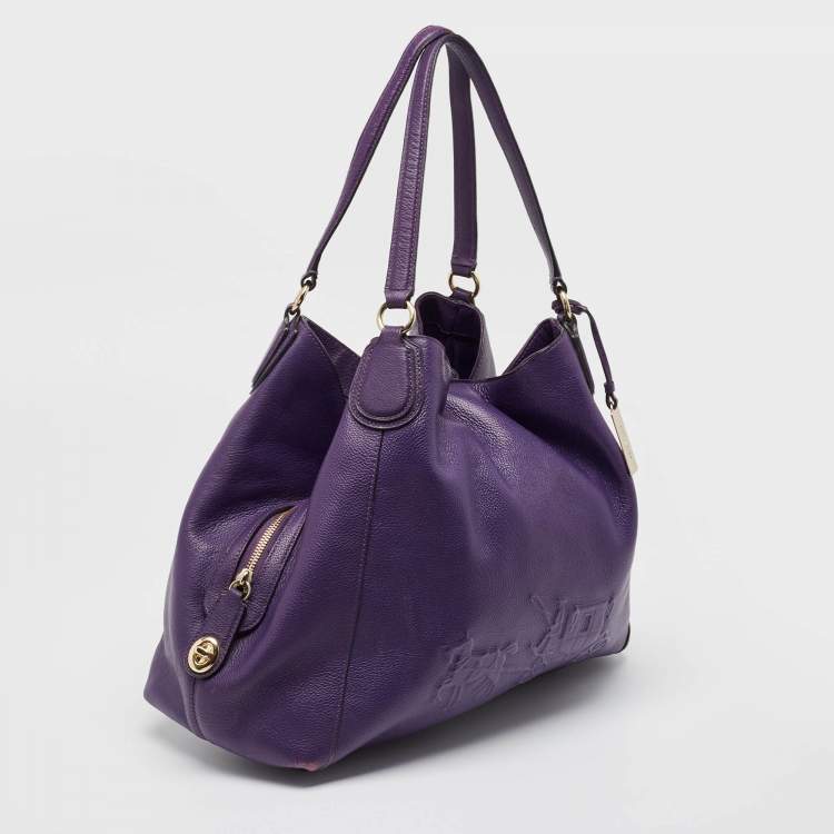 Pre Owned Coach Purple Leather Large Horse & Carriage Large Edie Shoulder Bag