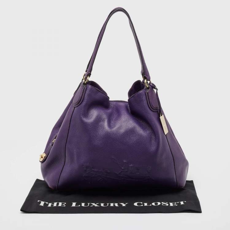 Pre Owned Coach Purple Leather Large Horse & Carriage Large Edie Shoulder Bag