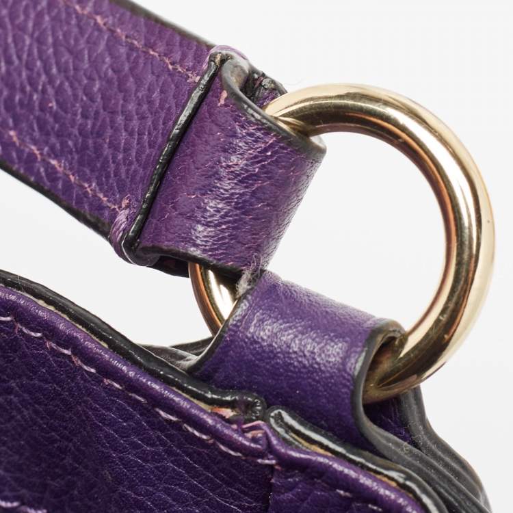 Pre Owned Coach Purple Leather Large Horse & Carriage Large Edie Shoulder Bag