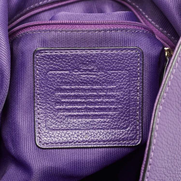 Pre Owned Coach Purple Leather Large Horse & Carriage Large Edie Shoulder Bag