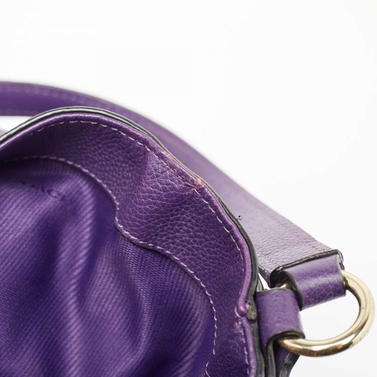 Pre Owned Coach Purple Leather Large Horse & Carriage Large Edie Shoulder Bag