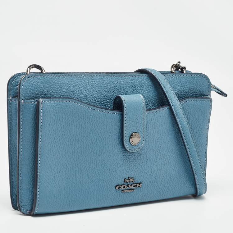 Pre Owned Coach Blue Leather Noa Pop Up Crossbody Bag