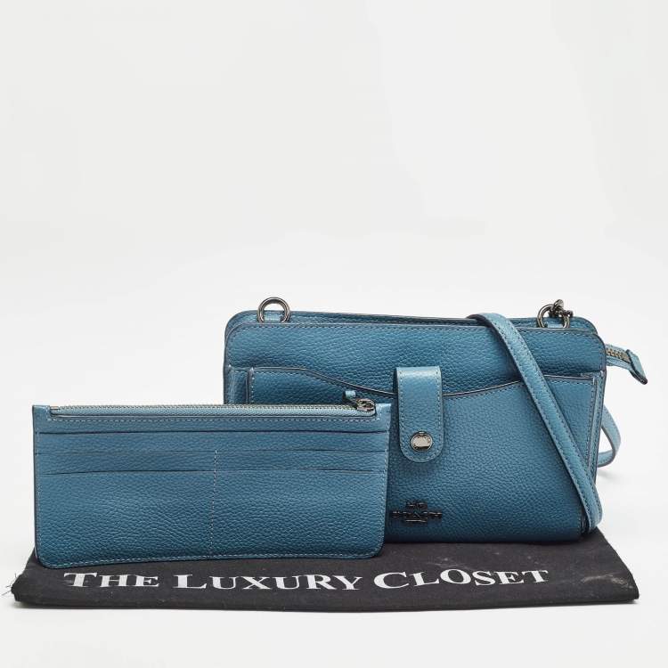Pre Owned Coach Blue Leather Noa Pop Up Crossbody Bag