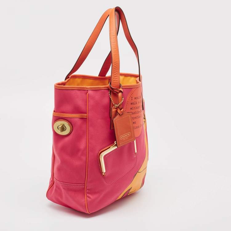 مملوكة مسبقًا Coach Pink/Orange Canvas and Leather Bonnie Cashin Tote