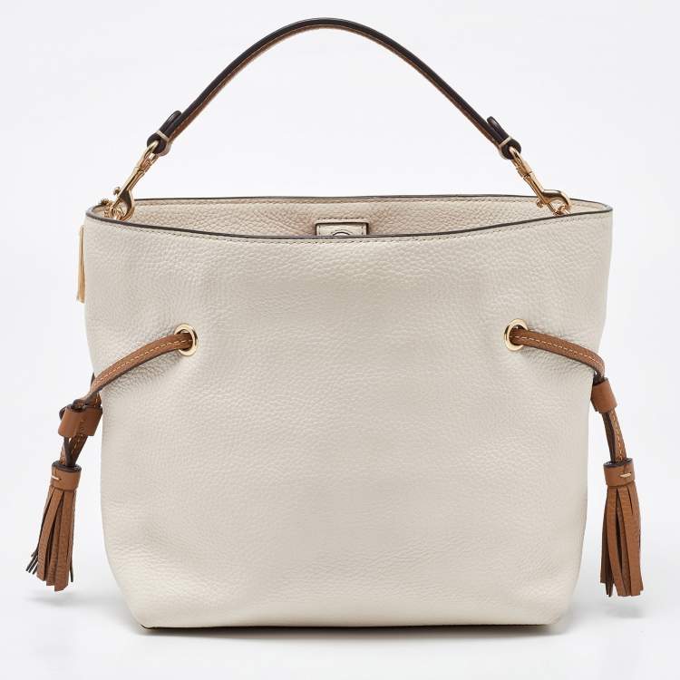 Pre Owned Coach Beige/Brown Leather Andy Drawstring Crossbody Bag