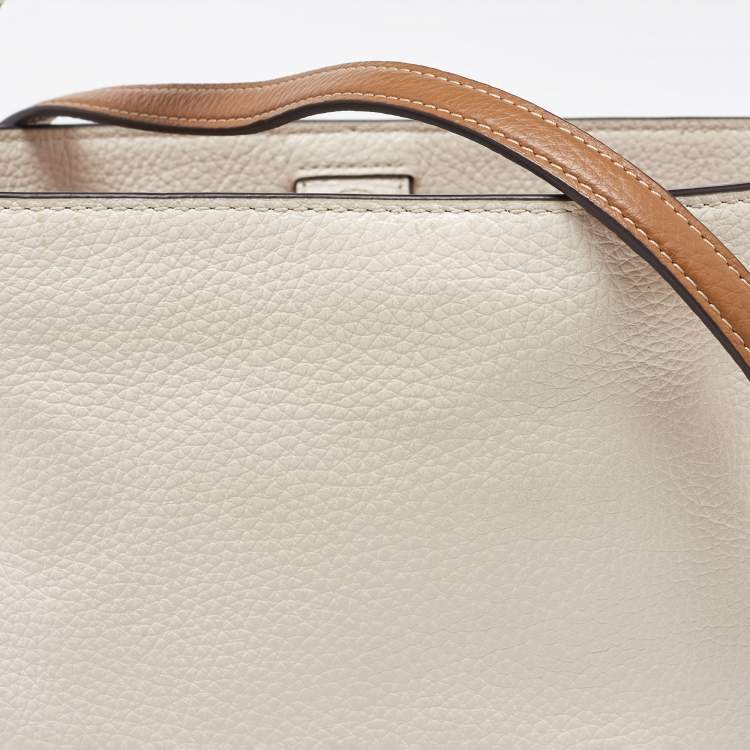 Pre Owned Coach Beige/Brown Leather Andy Drawstring Crossbody Bag