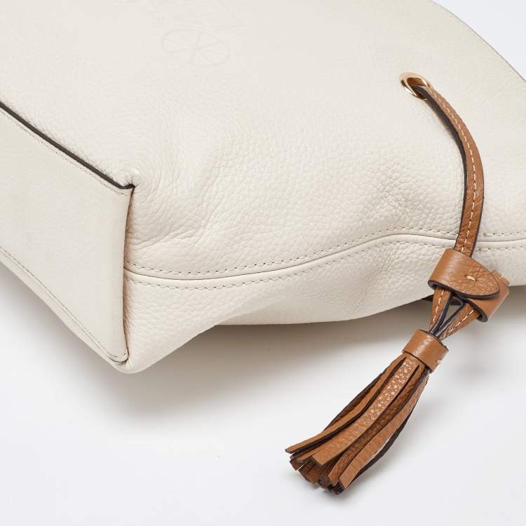 Pre Owned Coach Beige/Brown Leather Andy Drawstring Crossbody Bag