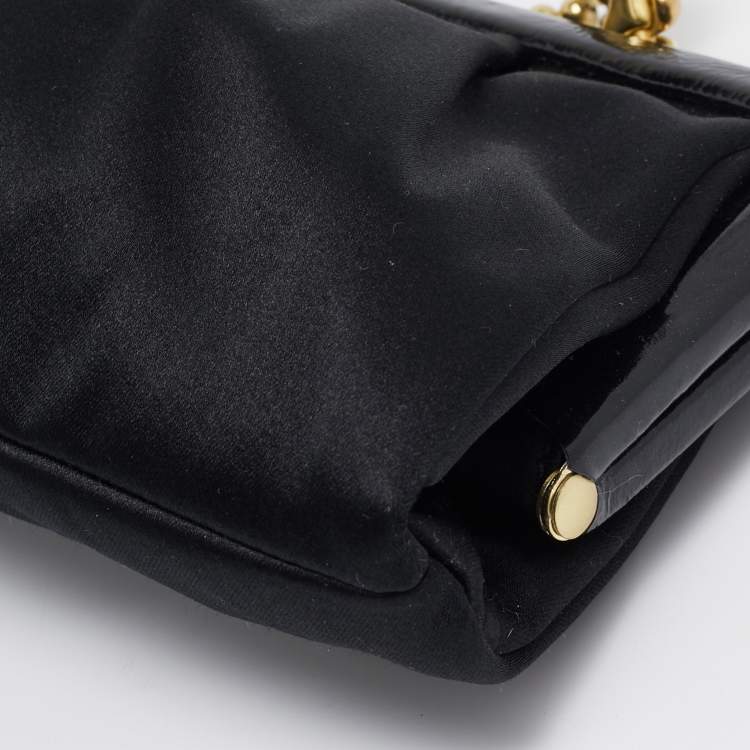 Pre Owned Coach Black Satin and Patent Leather Kiss Lock Chain Clutch