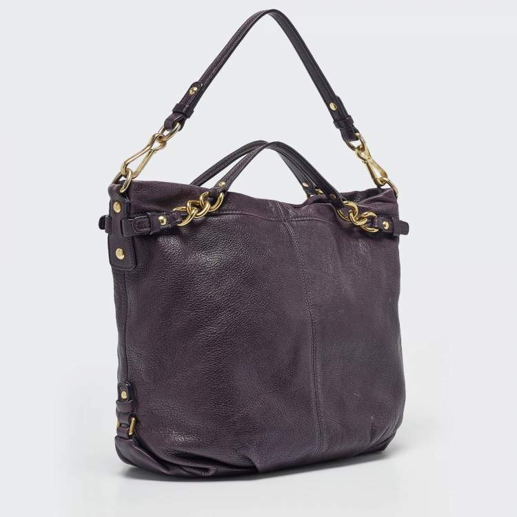 Pre Owned Coach Purple Leather Large Brooke Hobo