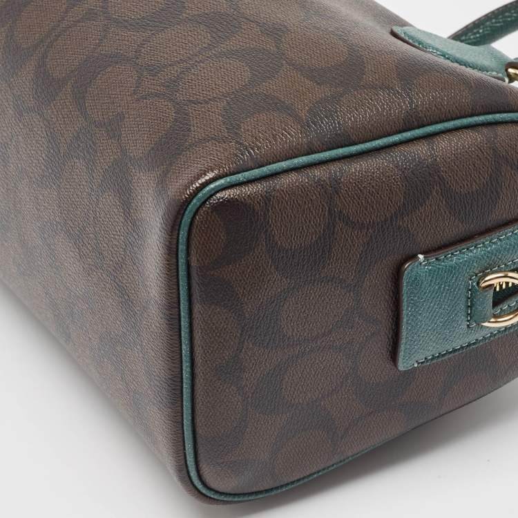 Pre Owned Coach Green/Brown Signature Coated Canvas and Leather Mini Bennett Satchel