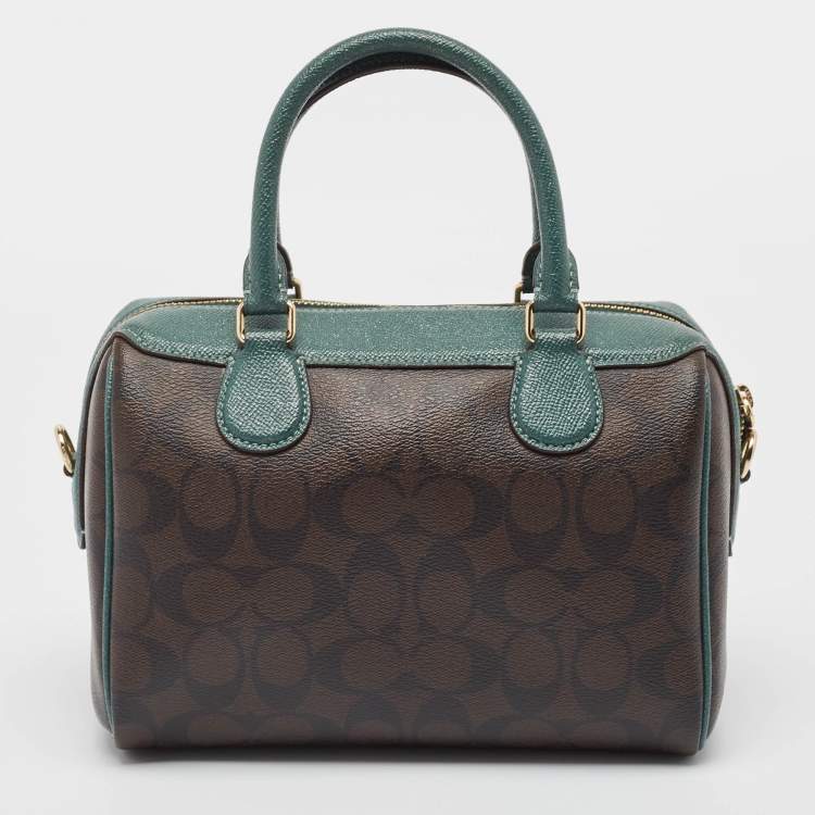 Pre Owned Coach Green/Brown Signature Coated Canvas and Leather Mini Bennett Satchel