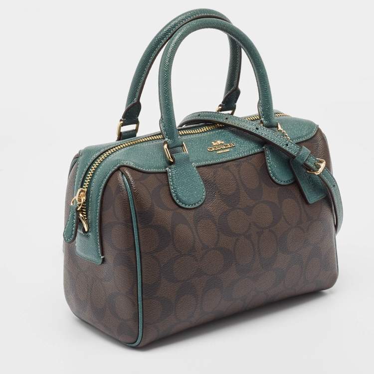 Pre Owned Coach Green/Brown Signature Coated Canvas and Leather Mini Bennett Satchel