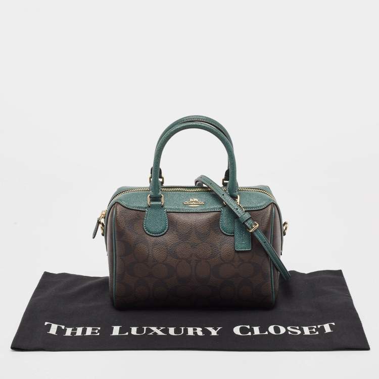 Pre Owned Coach Green/Brown Signature Coated Canvas and Leather Mini Bennett Satchel