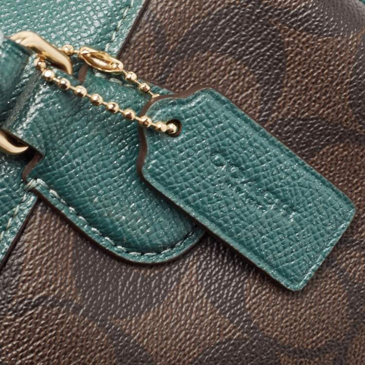 Pre Owned Coach Green/Brown Signature Coated Canvas and Leather Mini Bennett Satchel