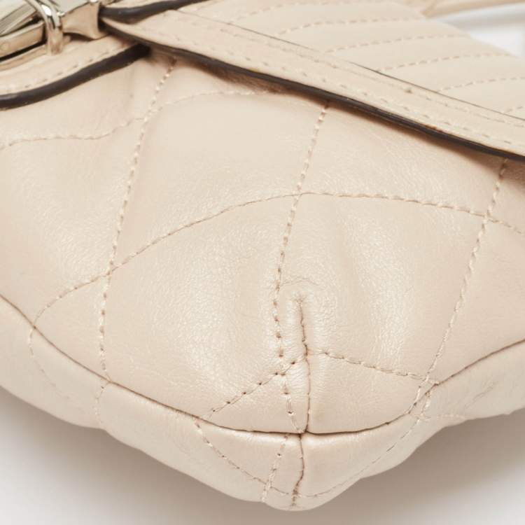 Pre Owned Coach Beige Quilted Leather Push Lock Crossbody Bag