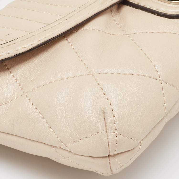 Pre Owned Coach Beige Quilted Leather Push Lock Crossbody Bag