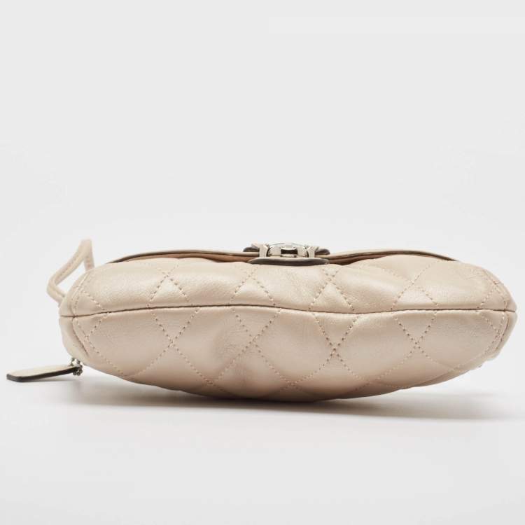 Pre Owned Coach Beige Quilted Leather Push Lock Crossbody Bag