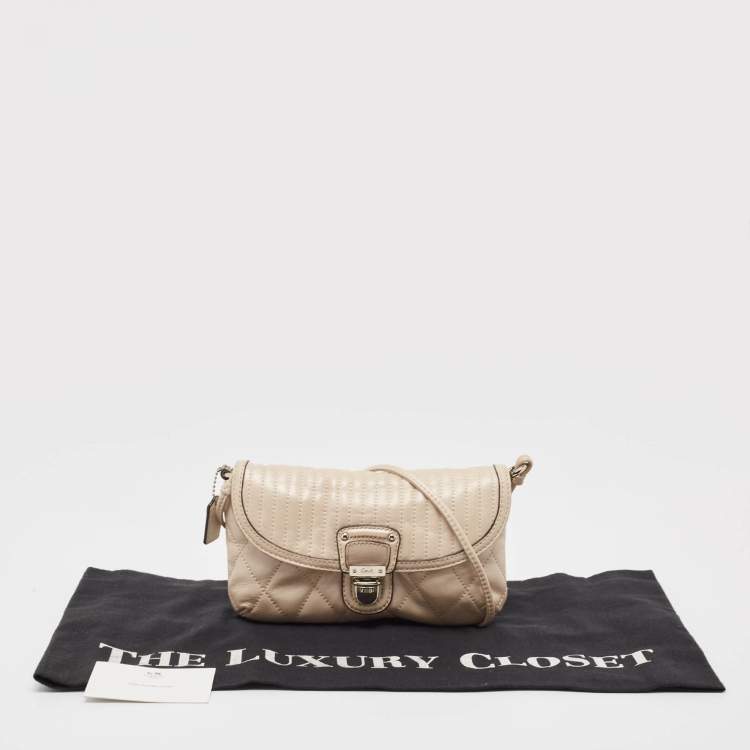 Pre Owned Coach Beige Quilted Leather Push Lock Crossbody Bag