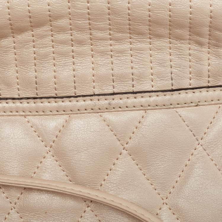 Pre Owned Coach Beige Quilted Leather Push Lock Crossbody Bag