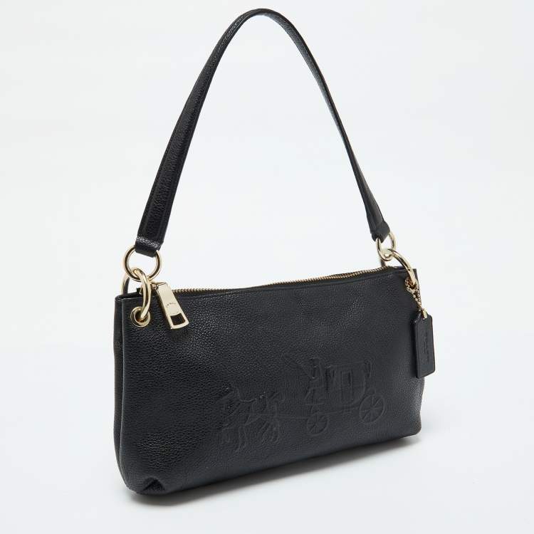 Pre Owned Coach Black Leather Embossed Horse and Carriage Bag