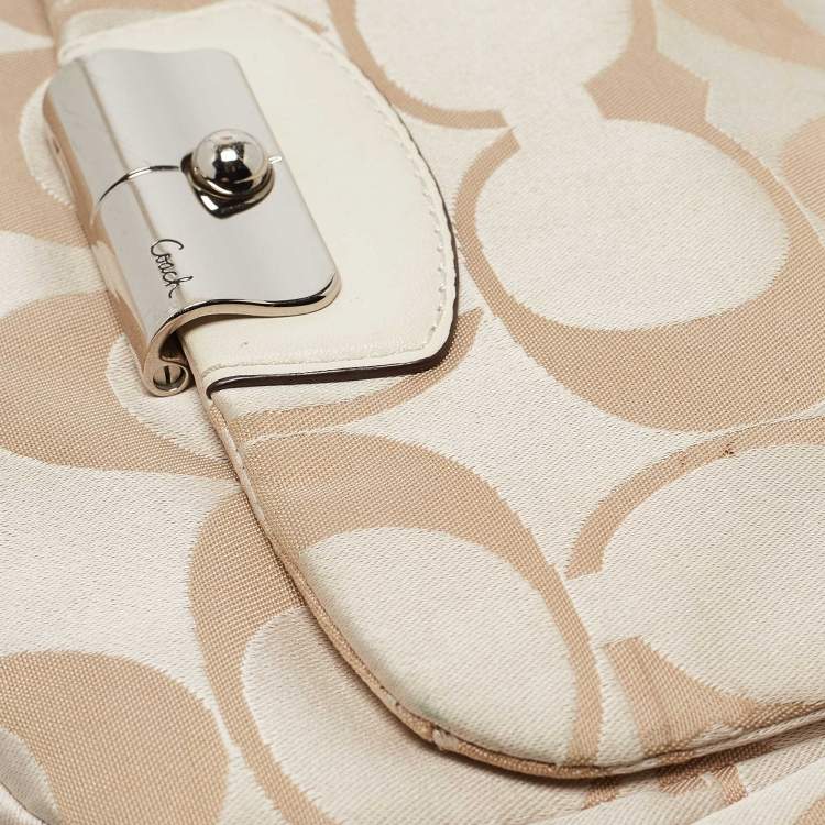 Pre Owned Coach Beige Signature Fabric Kristine Hobo