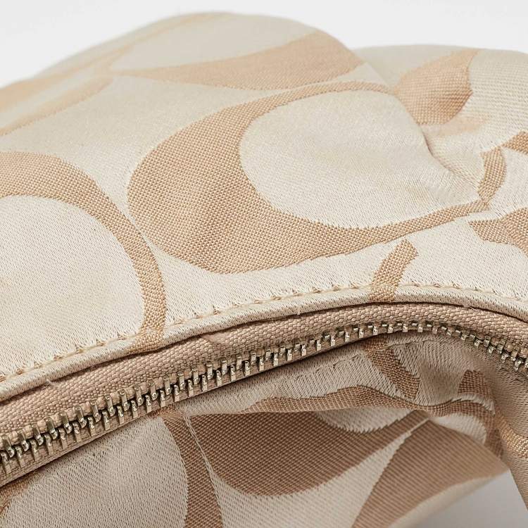 Pre Owned Coach Beige Signature Fabric Kristine Hobo
