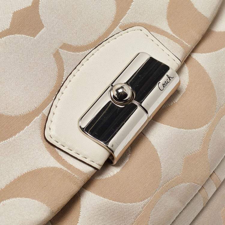 Pre Owned Coach Beige Signature Fabric Kristine Hobo