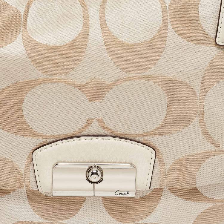 Pre Owned Coach Beige Signature Fabric Kristine Hobo