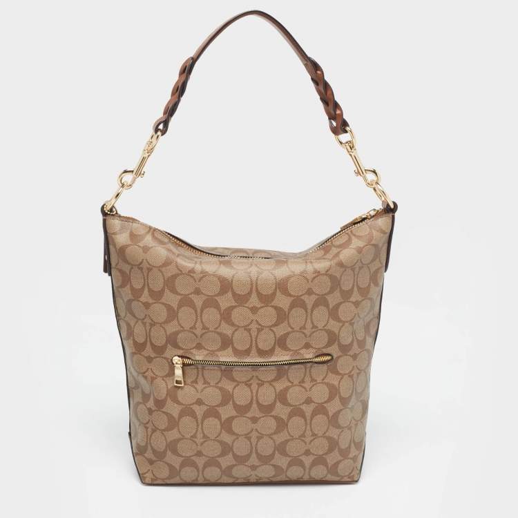Pre Owned Coach Brown/Beige Signature Coated Canvas Abby Duffle Shoulder Bag