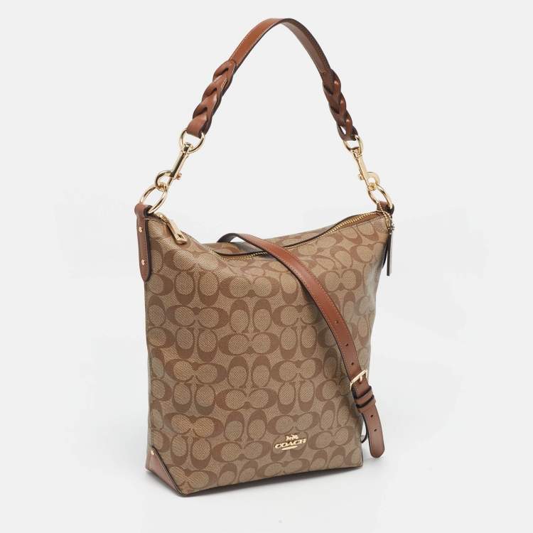 Pre Owned Coach Brown/Beige Signature Coated Canvas Abby Duffle Shoulder Bag