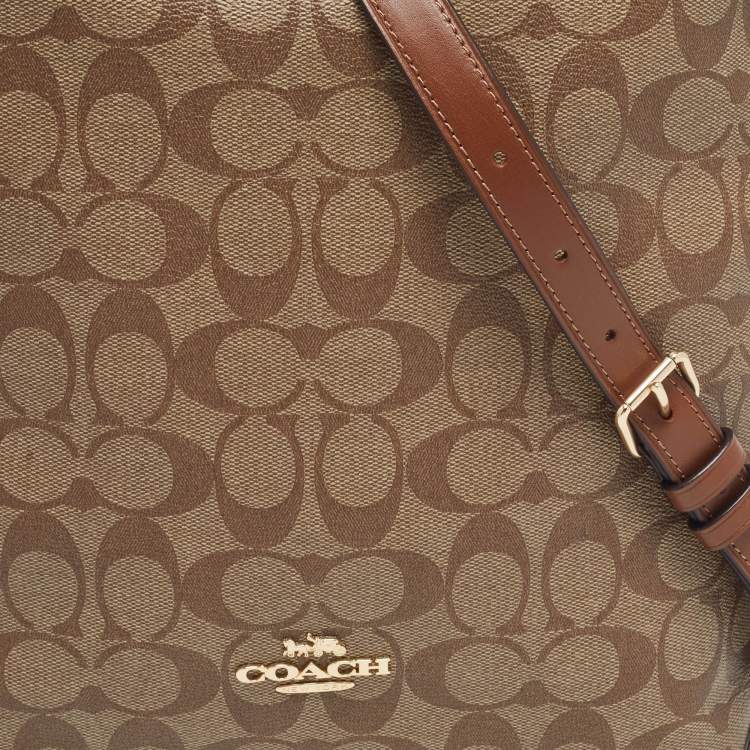 Pre Owned Coach Brown/Beige Signature Coated Canvas Abby Duffle Shoulder Bag