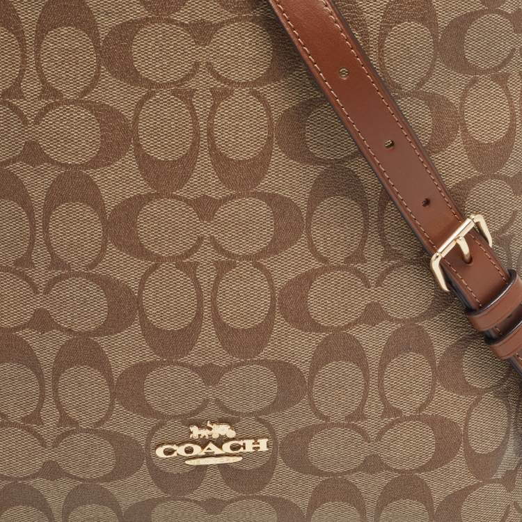 Pre Owned Coach Brown/Beige Signature Coated Canvas Abby Duffle Shoulder Bag
