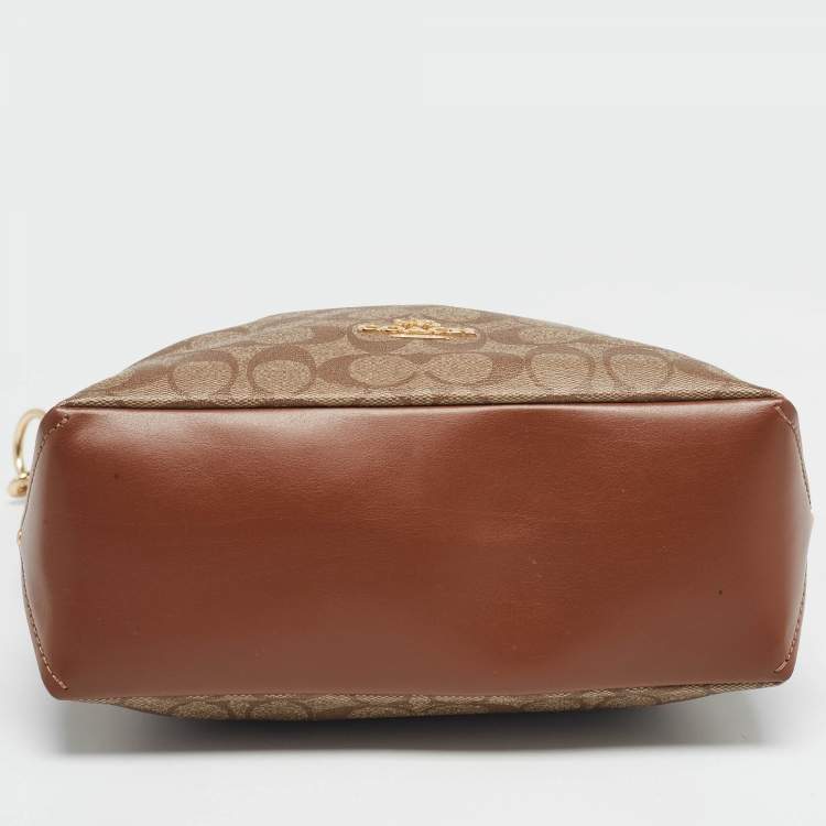 Pre Owned Coach Brown/Beige Signature Coated Canvas Abby Duffle Shoulder Bag