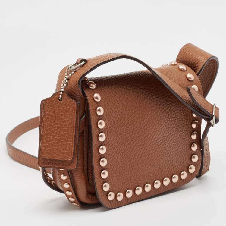 Pre Owned Coach Brown Leather Rivets Dakotah Crossbody Bag