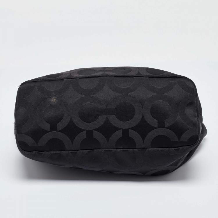 Pre Owned Coach Black Signature Canvas and Lizard Embossed Leather Mia Tote