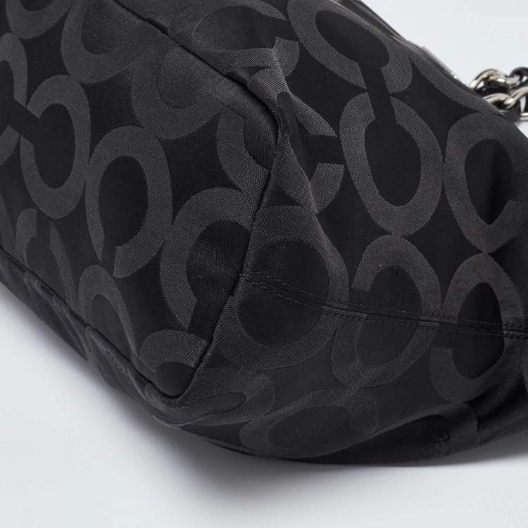 Pre Owned Coach Black Signature Canvas and Lizard Embossed Leather Mia Tote