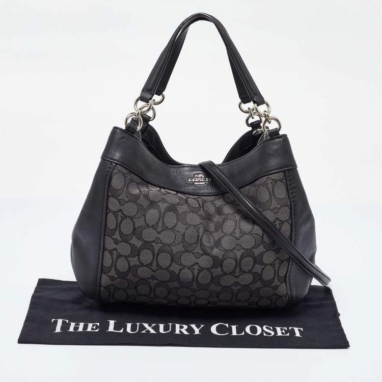 Pre Owned Coach Black Signature Canvas and Leather Lexy Bag