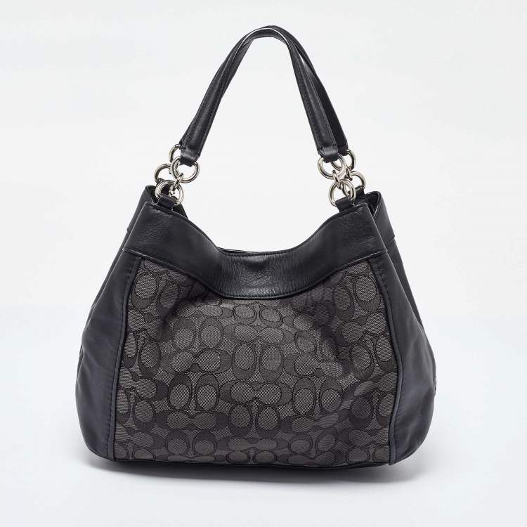 Pre Owned Coach Black Signature Canvas and Leather Lexy Bag
