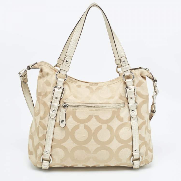 Pre Owned Coach Beige Signature Canvas Shoulder Bag