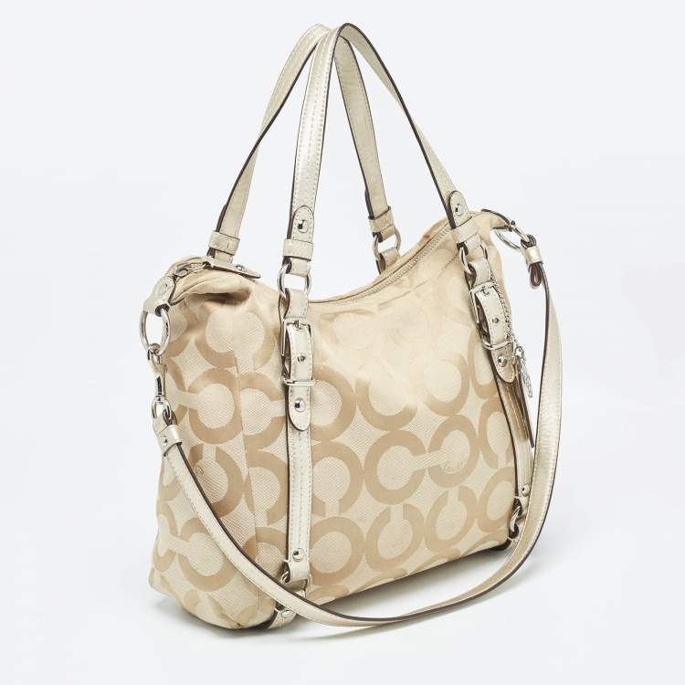 Pre Owned Coach Beige Signature Canvas Shoulder Bag