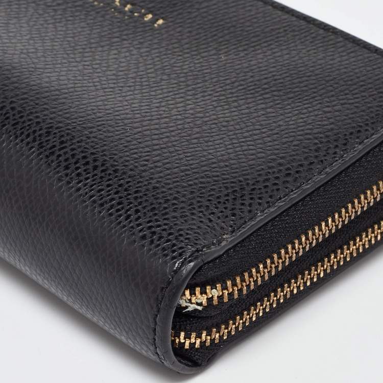 Pre Owned Coach Black Leather Double Zip Around Wallet