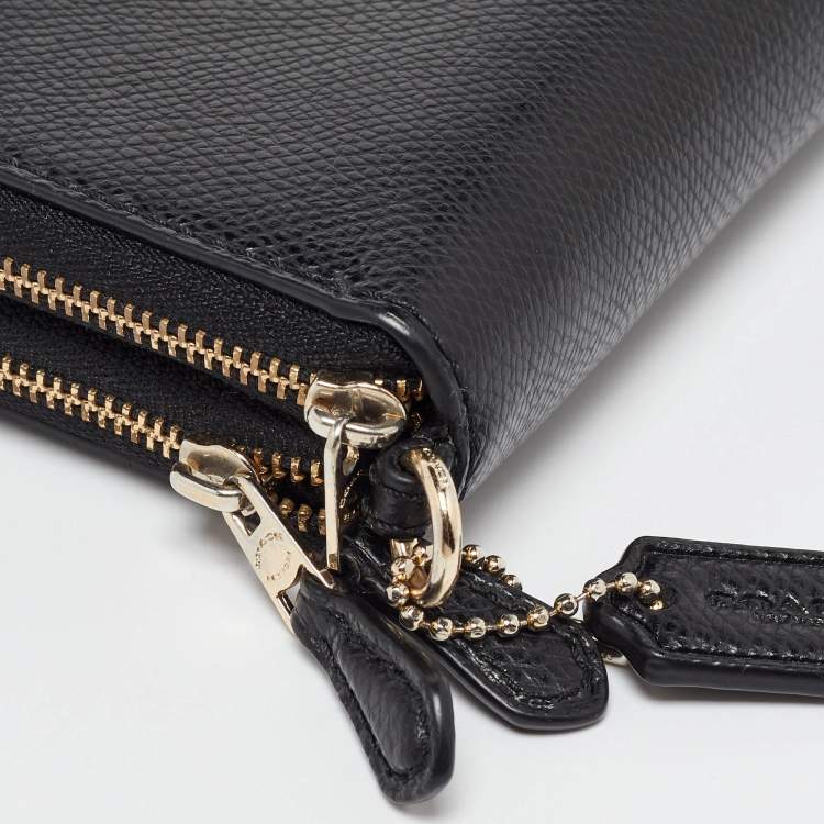 Pre Owned Coach Black Leather Double Zip Around Wallet
