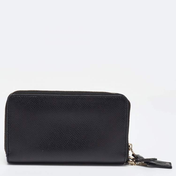 Pre Owned Coach Black Leather Double Zip Around Wallet