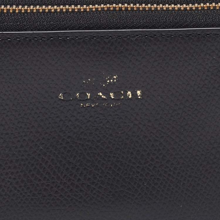 Pre Owned Coach Black Leather Double Zip Around Wallet